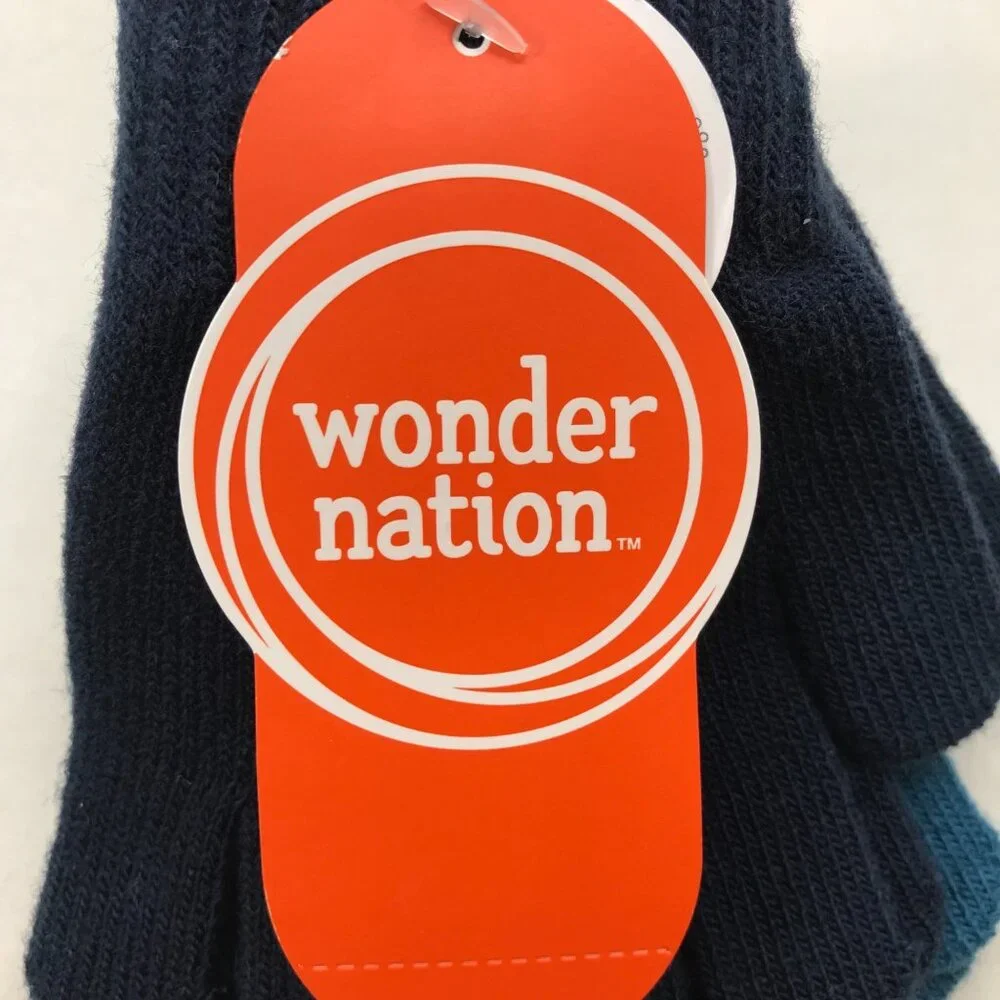 2 Pair Pack Wonder Nation Kids One Size Knit Gloves One Blue One Navy New
